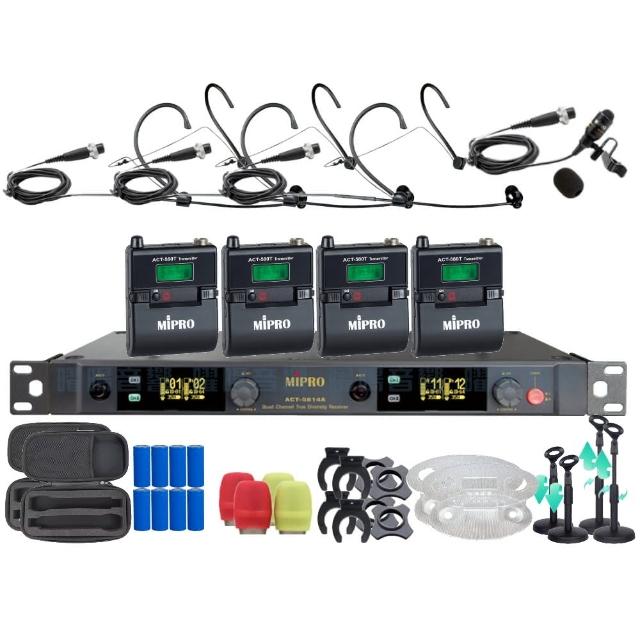 【MIPRO】MIPRO ACT-5814A 支援Type-C充電 四頻道5G無線麥克風 搭配領夾*3+頭戴*1(音響設備)
