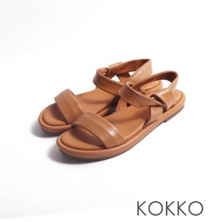 【KOKKO 集團】簡約柔軟綿羊皮一字帶涼鞋(棕色)