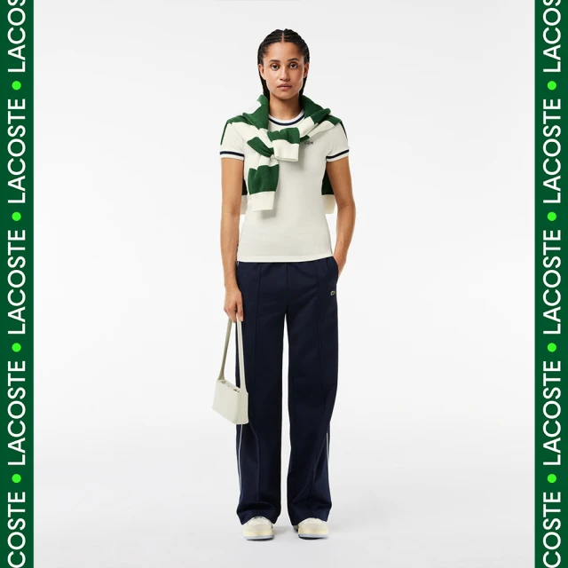 【LACOSTE】女裝-法國製造撞色滾邊合身短袖T恤(白色)