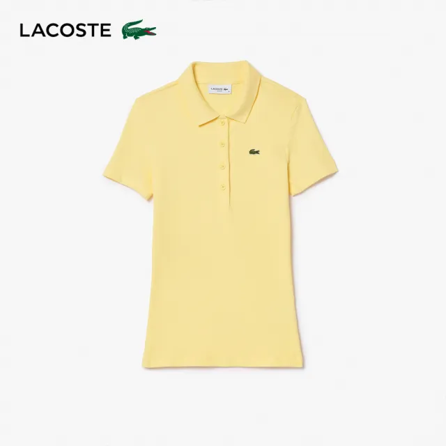 【LACOSTE】女裝-L.12.D 修身羅紋棉質短袖Polo衫(黃色)