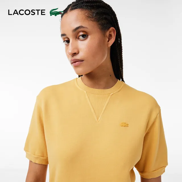 【LACOSTE】女裝-天然染色棉質抓絨短袖T恤(黃色)