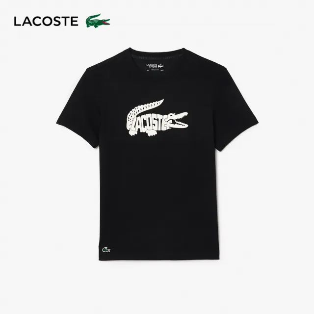 【LACOSTE】男裝-運動快乾鱷魚紋印花短袖T恤(黑色)