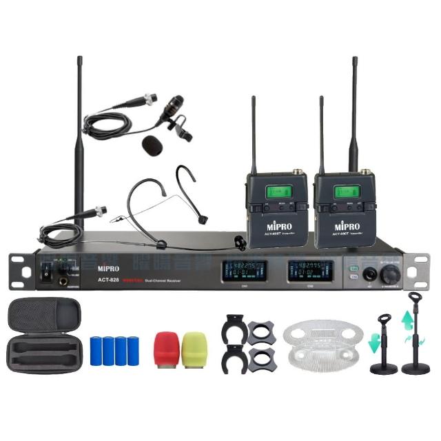 【MIPRO】MIPRO ACT-828 支援Type-C充電 雙頻數位無線麥克風 搭配領夾*1+頭戴*1(音響設備)