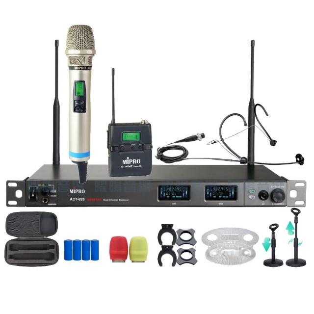 【MIPRO】MIPRO ACT-828 支援Type-C充電 雙頻數位無線麥克風 搭配手持*1+頭戴*1(音響設備)