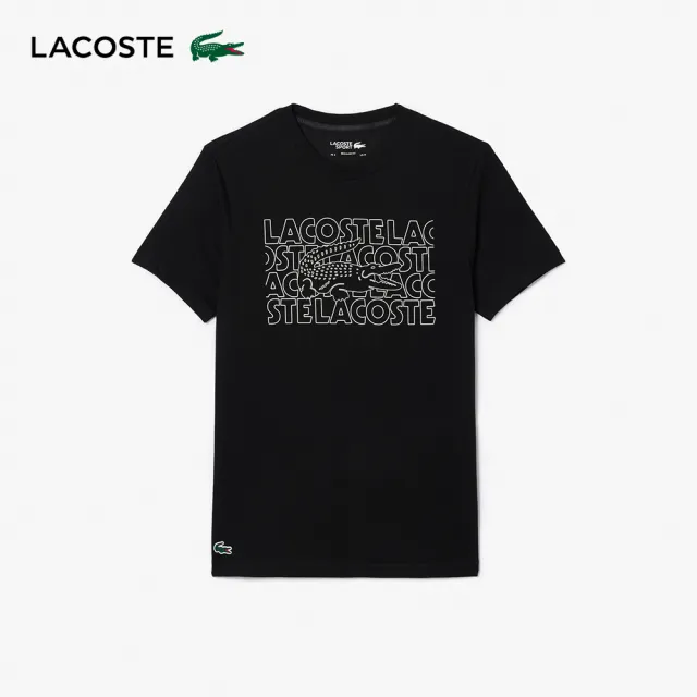 【LACOSTE】男裝-快乾描圖印花運動短袖T恤(黑色)