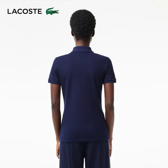 【LACOSTE】女裝-緊身彈性棉短袖Polo衫(海軍藍)