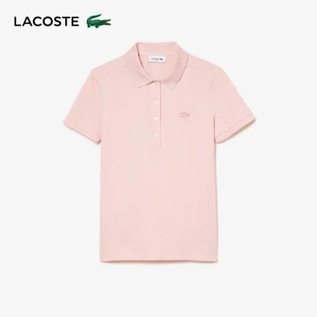 【LACOSTE】女裝-緊身彈性棉短袖Polo衫(粉紅色)