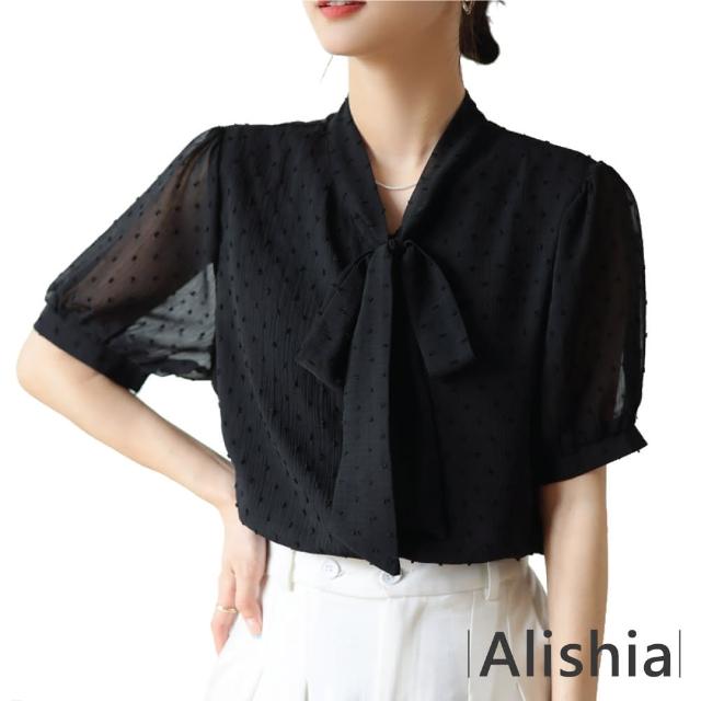 【Alishia】透薄燈籠袖清新蝴蝶結領淑女上衣 S-XL(現+預  白 / 黑)