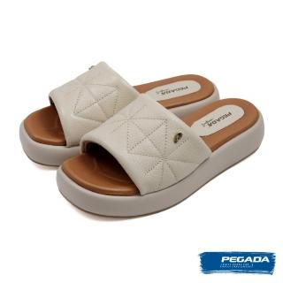 【PEGADA】巴西寬頻軟墊厚底皮質拖鞋 杏色(233703-BE)