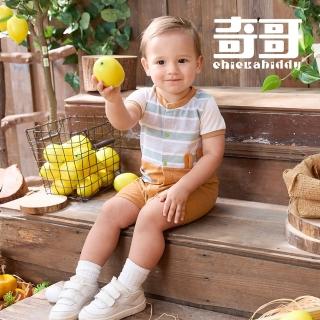 【奇哥官方旗艦】比得兔 嬰幼童裝 悠遊比得條紋純棉短袖兔裝/連身衣(3-18個月)