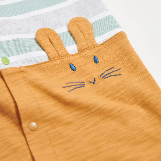 【奇哥】比得兔 嬰幼童裝 悠遊比得條紋純棉短袖兔裝/連身衣(3-18個月)