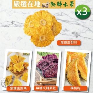 【甜園】臺灣水果乾 果乾系列x3包(無糖鳳梨花/無糖鳳梨角/無糖火龍果/楊桃乾/洛神花乾/水蜜桃乾/手工梅子)