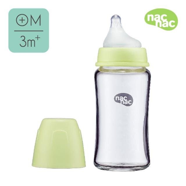 【nac nac 品牌授權】妍心35%晶透防脹氣玻璃寬口奶瓶240ml(茉莉綠)