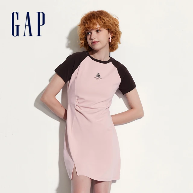 GAP 女裝 Logo小熊印花圓領短袖洋裝-粉色(510293)
