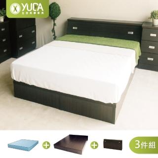 【YUDA 生活美學】房間組3件組 加大6尺 收納床頭箱+床底+獨立筒床墊 床架組/床底組