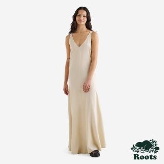 【Roots】Roots 女裝- LINEN V領平織洋裝(白砂色)