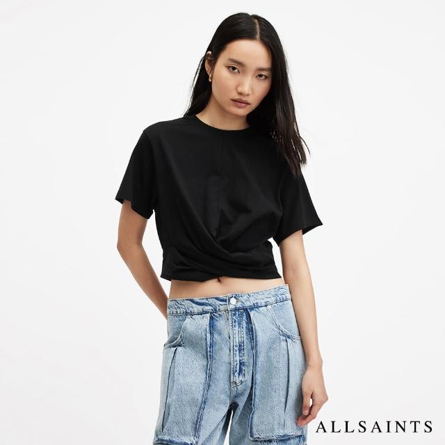 【ALLSAINTS】MALLINSON 短版純棉扭結短袖T恤-黑 W092JA(修身版型)