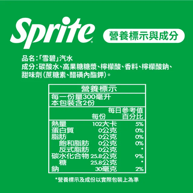 【Sprite 雪碧】寶特瓶600ml x24入/箱