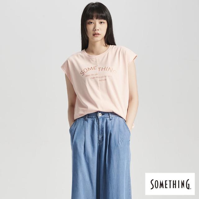 【SOMETHING】女裝 印錯位標語短袖T恤(淡桔色)