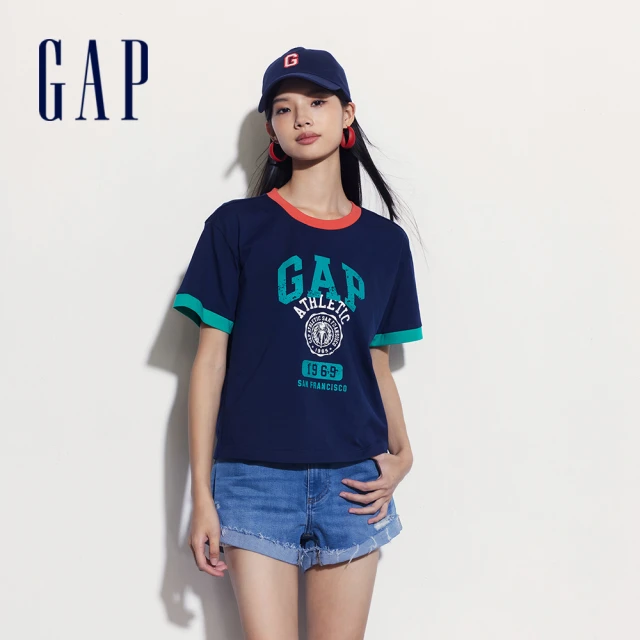 GAP 女裝 Logo純棉印花圓領短袖T恤 親膚系列-海軍藍(465261)
