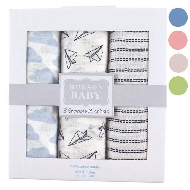 【Hudson Baby】嬰兒多用途純棉紗布巾包巾3入組(寶寶新生兒muslin浴巾/哺乳巾/推車毯/彌月禮)