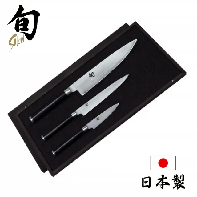 【KAI 貝印】旬 Classic 日本製大馬士革鋼高級主廚刀3件組 DMS300 贈購物袋(菜刀 高品質  料理刀)