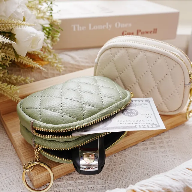 【MoonDy】包包 魚子醬零錢包 零錢包 錢包女 真皮包包 零錢包 雙拉鏈零錢包 牛皮零錢包 小