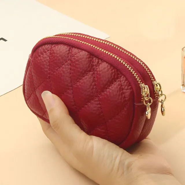 【MoonDy】包包 魚子醬零錢包 零錢包 錢包女 真皮包包 零錢包 雙拉鏈零錢包 牛皮零錢包 小