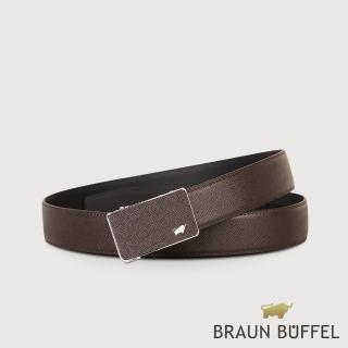 【BRAUN BUFFEL 德國小金牛】臺灣總代理 商務型男十字壓紋自動扣皮帶-咖啡色(BF24B-WEG046-BR)