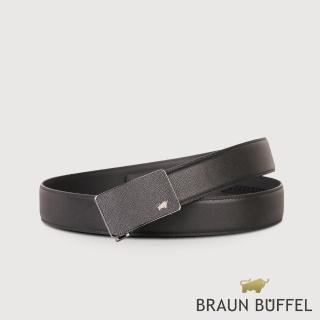 【BRAUN BUFFEL 德國小金牛】臺灣總代理 商務型男十字壓紋自動扣皮帶-黑色(BF24B-WEG046-BK)