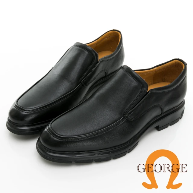 GEORGE 喬治皮鞋 真皮圓頭U型側切口商務機能紳士鞋 -黑 415013CZ10