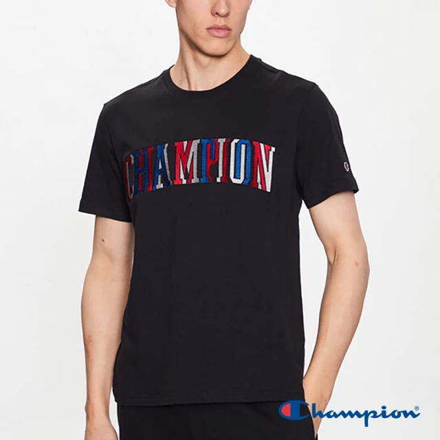 Champion 官方直營-純棉經典配色刺繡LOGO短袖TEE-男(黑色)