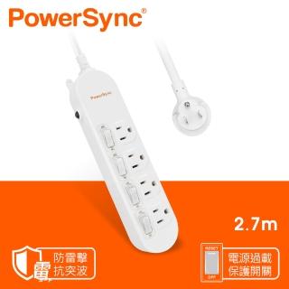 【PowerSync 群加】防雷擊四開四插延長線/2.7M(PWS-EEA4427)