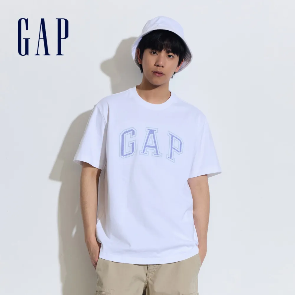 【GAP】男裝 Logo純棉圓領短袖T恤 厚磅密織親膚系列-白色(892185)