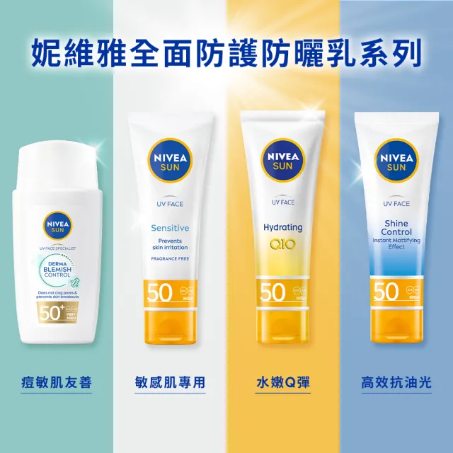 【NIVEA 妮維雅】全護清爽防曬隔離乳 SPF50 50ML系列(高效抗油光/敏感肌專用/德國防曬)