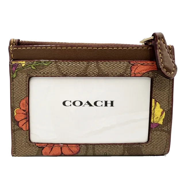 【COACH】C LOGO悠遊卡夾鑰匙零錢包(白花卉/焦糖)