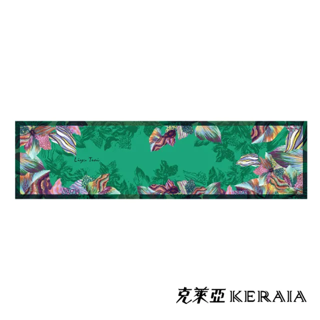 【KERAIA 克萊亞】黛綠仙境花卉印花蠶絲長巾