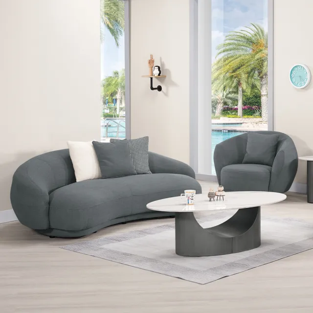【BODEN】米歇爾泰迪絨布面造型沙發組合-二件組-附抱枕(1人+3人-兩色可選)