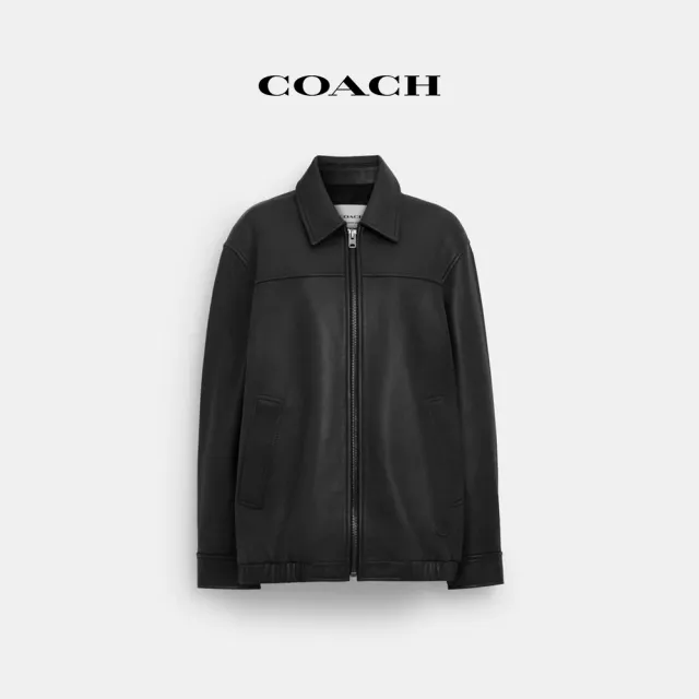 【COACH蔻馳官方直營】寬鬆版皮革夾克-黑色(CQ829)