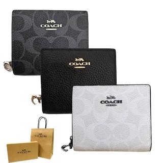 【COACH】coach 經典扣式對開短夾禮盒組 兩色可選 荔枝紋黑 滿版藍色 冰川白色(年節送禮)