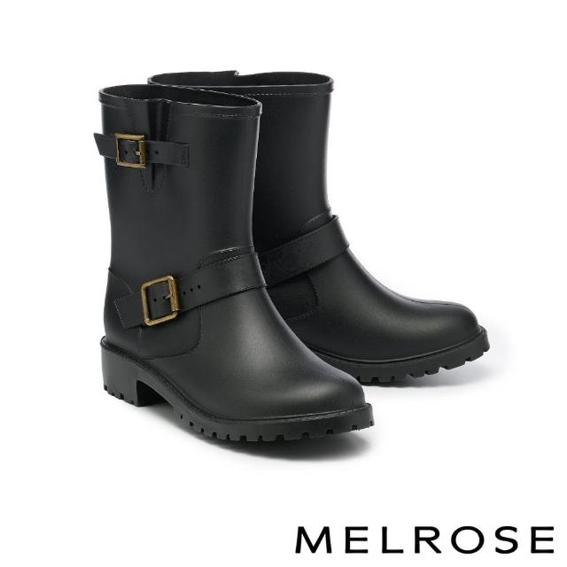 【MELROSE】美樂斯 簡約雙飾釦防水厚底短雨靴(黑)