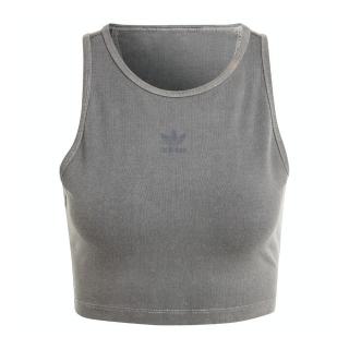 【adidas 愛迪達】ESS+ Crop Tank 女 短版 背心 運動 休閒 日常 舒適 基本款 深灰(IU2709)