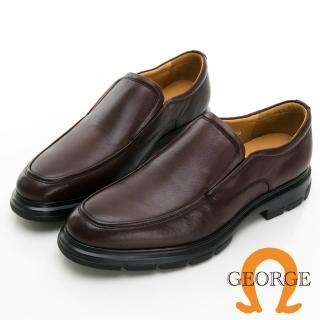 【GEORGE 喬治皮鞋】真皮圓頭U型側切口商務機能紳士鞋 -咖 415013CZ20