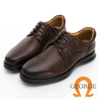 【GEORGE 喬治皮鞋】真皮圓頭繫帶商務機能平跟紳士鞋 -咖 415014CZ20
