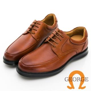 【GEORGE 喬治皮鞋】真皮U型繫帶商務機能平跟紳士鞋 -棕 415015CZ24