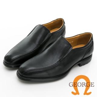 【GEORGE 喬治皮鞋】真皮小方頭側切口商務機能紳士鞋 -黑 415010CZ10