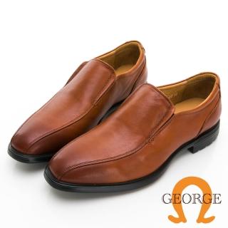 【GEORGE 喬治皮鞋】真皮小方頭側切口商務機能紳士鞋 -棕 415010CZ24