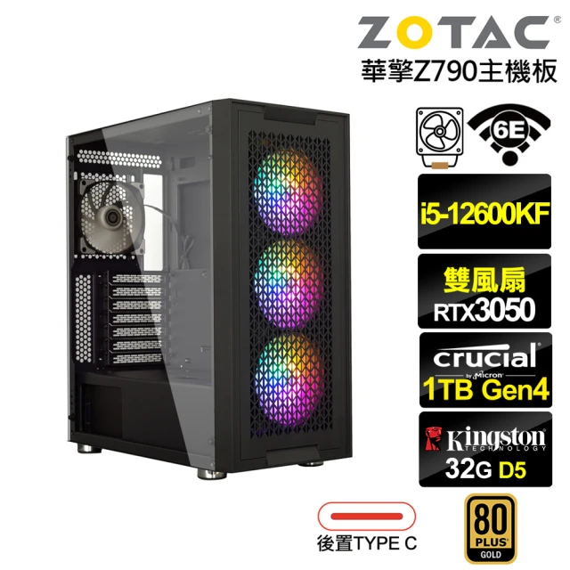 NVIDIA i5十核GeForce RTX 3050{豪勇龍ZJ3BZ}電競電腦(i5-12600KF/華擎Z790/32G/1TB/WIFI)