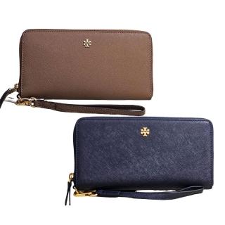 【TORY BURCH】TB 金字LOGO防刮皮革拉鍊手掛長夾 多色可選(贈原廠紙袋母親節送禮)
