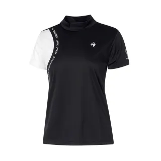 【LE COQ SPORTIF 公雞】高爾夫系列 女款黑色簡約不對稱運動高機能短袖棉衫 QLT2J211